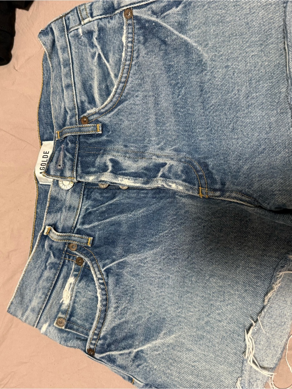 Agolde Light Blue High-Rise Distressed Denim Shorts